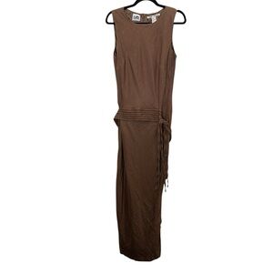 Nikki Valentine Vintage Irish Linen Chocolate Brown A-Line Maxi Dress sz L